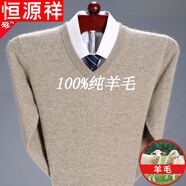 恒源祥純羊毛絨衫市100%純山中年男V 領(lǐng)薄 款爸爸裝雞心領(lǐng)毛衣純全100 米駝_V 領(lǐng)純全100 185碼(建議180-200斤)純全100