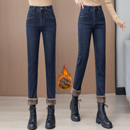 箐箐花加絨加厚小腳牛仔褲女秋冬2025年新款高腰顯瘦百搭彈力修身鉛筆褲 5829藍色（加絨） XL /29(115-125斤)