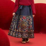 茵曼（INMAN）童裝年服長(cháng)款系帶國風(fēng)女童馬面裙中大童25冬裝兒童半身裙拜年服 寶藍色-馬面裙3834211 120