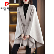 皮爾卡丹（pierre cardin）外套斗篷披肩絨毛衣人字紋系帶寬松針織衫加厚開(kāi)衫秋冬裝大衣修身 主圖色 L