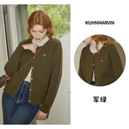 庫恩瑪維韓版繡花長(cháng)袖開(kāi)衫女款2024年早秋新款通勤百搭寬松針織衫K32166 軍綠色 L