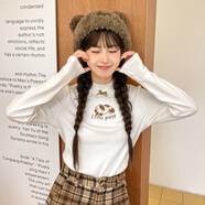 森女部落原創(chuàng)線性小狗打底衫長袖T恤半高領(lǐng)秋秋冬新款女裝 白色（單件） 單件 L