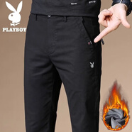 花花公子（PLAYBOY）休閑褲男秋季新款潮流商務寬松直筒褲子男士百搭時尚韓版長褲男裝 黑色 加絨 X-1023HH1056R 33