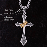 知尋999足銀項鏈男士款銀環(huán)十字架銀吊墜生日禮物送男友 s925金環(huán)十字架 配999足銀項鏈