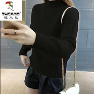 啄木鳥2023秋冬季新款羊毛衫女水毛衣加絨加厚寬松時尚洋氣短款針織 黑色 M