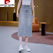 皮爾卡丹（pierre cardin）中長(cháng)款一步牛仔裙2025年新款夏季半身裙薄款高腰顯瘦開(kāi)叉直筒裙子 藍色 XL 115-125斤