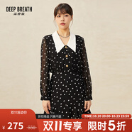 深呼吸DEEP BREATH女裝復古法式波點高腰雪紡連衣裙8500116 黑 S (2碼)