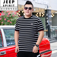 JEEP SPIRIT百搭夏薄新款胖子條紋短袖T恤寬松半袖衫加肥加大碼體恤圓領(lǐng)休閑 黑色 2XL --160-190斤