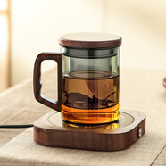 憶壺茶（YIHUTEA） 泡茶杯茶水分離玻璃杯辦公室茶道喝茶杯子男士個人專用高檔水杯 【黑色】加厚泡茶杯+55℃保溫墊
