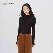 哥弟（GIRDEAR）女裝新款時(shí)尚簡(jiǎn)約百搭小立領(lǐng)微彈力套頭發(fā)熱衣130136 黑色 S 2碼
