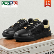 卡帝樂(lè)鱷魚(yú)（CARTELO）輕奢小白鞋男真皮透氣春秋季休閑男鞋子2025新款潮流百搭男士板鞋 FA23100-1黑色(鏤空款) 44