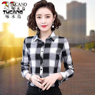 啄木鳥襯衫女襯衣女2025 好棉長袖時尚氣質(zhì)上衣秋裝新款格子時尚潮 3302_黑色-40# L _建議105-115斤