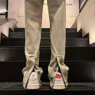 衣然呈品水洗做舊復古修身牛仔褲男春秋季新款直筒美式高街休閑長(cháng)褲子男褲 黃泥色開(kāi)叉款 S【建議80-95斤】