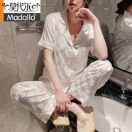 莫代爾【短款可選】睡衣女士輕奢女春秋長(zhǎng)袖開(kāi)衫套裝ins時(shí)尚冰絲家居服 【白】格子-短長(zhǎng)089# L (98-110斤)