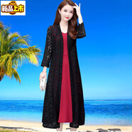 Sorrynam夏季防曬衣女外搭開(kāi)衫薄款披肩外套蕾絲長(cháng)款2024新款長(cháng)袖百搭外穿 19629黑色 XL(建議90-115斤)