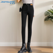 真維斯（JEANSWEST）牛仔褲女夏季棉彈力小腳褲子女柔軟高腰顯瘦收腹提臀黑色31