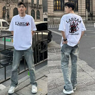 POUM美式t恤男士春夏季高街潮流復古重磅圓領(lǐng)短袖青少年百搭半袖上衣 XJD-SD04白色 XL