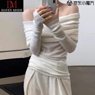 DAVEY MODE一字肩毛衣針織衫內(nèi)搭打底衫2025早秋新款女裝設(shè)計(jì)感小眾露肩上衣 【白色1】【打底衫/針織衫/早春 M 45/55kg