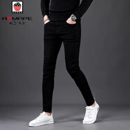 AEMAPE美國蘋(píng)果純黑色九分牛仔褲男士修身小腳褲潮流彈力韓版緊身簡(jiǎn)約 秋季厚款九分-黑色 30 腰圍2尺3