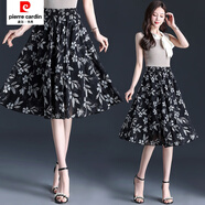 皮爾卡丹（pierre cardin）雪紡半身裙女夏中長(cháng)款新款刺繡百搭高腰顯瘦碎花裙a字大擺裙 550-小白花 均碼 80-150斤