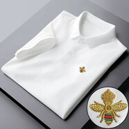 冠軍吉祥夏季男士短袖t恤翻領(lǐng)保羅polo.衫冰絲刺繡商務(wù)休閑上衣服潮牌體恤 白色【金蜜蜂】 L 100-120斤