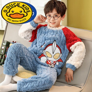 G.DUCKKIDS小黃鴨兒童珊瑚絨睡衣男童秋冬季加絨加厚法蘭絨小男孩中大童家 239 165cm L碼(高160-165cm 體重100