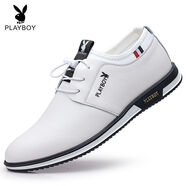 花花公子（PLAYBOY PHYSICAL）男鞋真皮2025新款春夏季男士休閑鞋子透氣英倫內(nèi)增高皮鞋男 白色（單鞋款） 37
