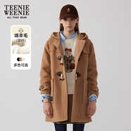 Teenie Weenie小熊牛角扣毛呢大衣綿羊毛中長(cháng)款外套女 A-卡其色 S (160)