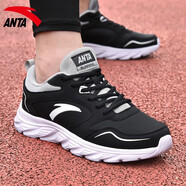 安踏（ANTA）男鞋運動(dòng)鞋輕軟底透氣網(wǎng)面減震防滑皮面防水跑步鞋 黑/淺灰(皮面)-1 39
