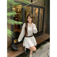 裴客ins韓版白色襯衫連衣裙女早秋小個(gè)子收腰顯瘦A字短裙連體百褶裙子 連衣裙2024夏設計感小眾超火ins百搭冬別致韓系 S 8595斤