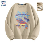 GENIOLAMODE衛(wèi)衣男士秋冬季圓領(lǐng)時(shí)尚簡(jiǎn)約字母涂鴉百搭印花青年衣服 卡其 XL