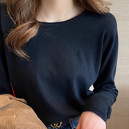 妙奕嘉打底衫女2025新款修身打底內(nèi)搭低領(lǐng)中領(lǐng)冬季磨毛貼身打底衫百搭 卷邊針織長袖打底衫【黑色】 均碼