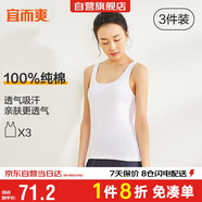 宜而爽【3件裝】女士100%全棉背心女羅紋打底衫緊身無袖T恤短袖上衣