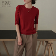 百洛安圓領(lǐng)中袖套頭針織衫女春季新款舒適親膚內搭打底純色小衫上衣 紅色 S