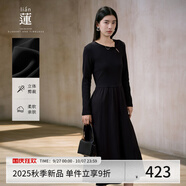 阿依蓮連衣裙子女秋季2025新款高檔氣質(zhì)收腰顯瘦長裙鏤空時尚拼接裙子 隕石黑 S