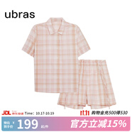 ubras劉雯同款睡衣女生純棉格子紋短袖短褲家居服套裝春夏款 閃耀粉色 S