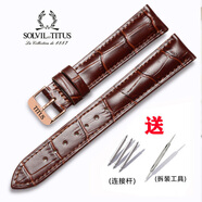 鐵達(dá)時(shí)手表帶 TITUS天長(zhǎng)地久系列真皮表帶針扣配件 18mm20mm男女 深棕色+玫瑰金色針扣 20mm