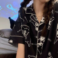 美黛遇睡衣女夏季冰絲短袖短褲薄款2024新款ins風(fēng)高顏值夏天家居服套裝 0156%23丿庫洛米黑色 L 95-115斤