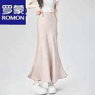 羅蒙（ROMON）半身裙女2024春季法式復(fù)古醋酸緞面高腰包臀魚尾長裙顯瘦大擺裙子 香檳色 S