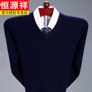 恒源祥羊毛針織衫男純色半高領(lǐng)毛衣中年男士加厚大碼爸爸裝羊毛絨打底衫 V款領(lǐng)-上青 L (170) 建議140-160斤