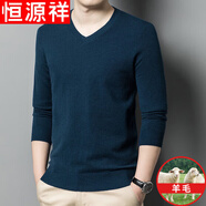 恒源祥100%純純羊毛衫男圓領(lǐng)薄款春秋季純羊毛衫長(cháng)袖T恤 V 領(lǐng)/墨蘭 M 165【建議90-120斤】