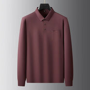 大依優(yōu)型大碼男裝秋季翻領(lǐng)長(cháng)袖T恤商務(wù)休閑POLO衫中年T恤 酒紅 3XL 【120cm】