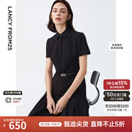 朗姿【尖貨補(bǔ)單】黑白色顯瘦輕禮服襯衫連衣裙女夏新款復(fù)古小黑裙裙子 黑色 L 165/84A