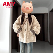 愛(ài)麥依韓國毛絨服裝女式2025秋冬新款小香極絨加厚棉服女裝 【奶茶色】版【外套女2025新款秋冬/小個(gè) M 45/55kg 【版】