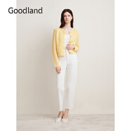 音兒（YINER）Goodland美地女裝春季法式優(yōu)雅短款圓領(lǐng)羊毛混紡針織開(kāi)衫 淺黃 XL