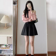 綺岑襯衫連衣裙套裝新中式女裝套裙秋冬衣服時(shí)尚韓系甜美耳邊露肩長(cháng)袖 上衣+半身裙 兩件套 S