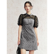 太平鳥(niǎo)女裝新中式牛仔連衣裙夏國風(fēng)拼接短裙洋氣別致裙子 黑灰 S