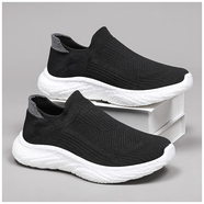 Darren Gino冬季男鞋冬季一腳蹬黑色網(wǎng)鞋飛織網(wǎng)面運動(dòng)跑步鞋休閑軟底老人潮鞋 主圖款黑色_[沒(méi)鞋條懶漢無(wú)鞋帶免系鞋帶沒(méi)有鞋帶] 39 -[適合秋季夏季秋天夏天秋夏款穿的鞋子]