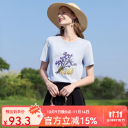 艾蓓怡【涼感棉】白色珠片繡花短袖T恤上衣女2025夏季新款顯瘦 月白藍 M