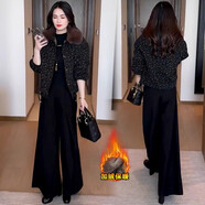 憶靈加絨加厚印花短外套女2025冬季新款洋氣小個(gè)子加厚保暖大毛領(lǐng)夾克 黑花 L 【105-120斤】